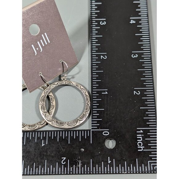 J.Jill Silver Tone Boho Southwestern Concho Round Hoop Dangle Earrings NEW - Picture 7 of 7